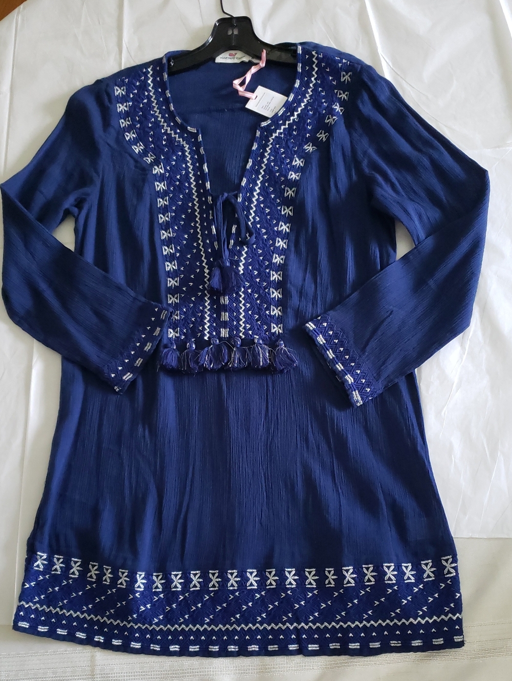 Vineyard Vines NEW Navy Tunic Coverup Silver Embroidery & Tassels Dress Chic!